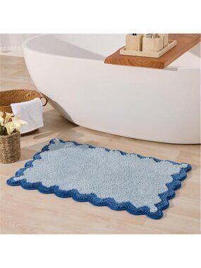 Scalloped Bath Mat Microfiber Non Slip Absorbent Bathroom Rug Washable